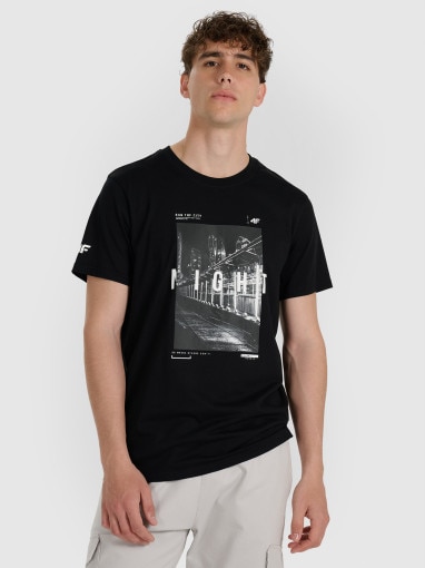 4F Męski tshirt z nadrukiem 4F 4FWAW25TTSHM3121 czarny Czarny