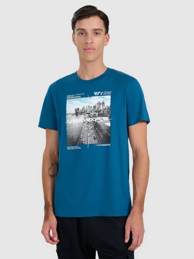  4F Męski tshirt z nadrukiem 4F 4FWAW25TTSHM3124  niebieski Niebieski