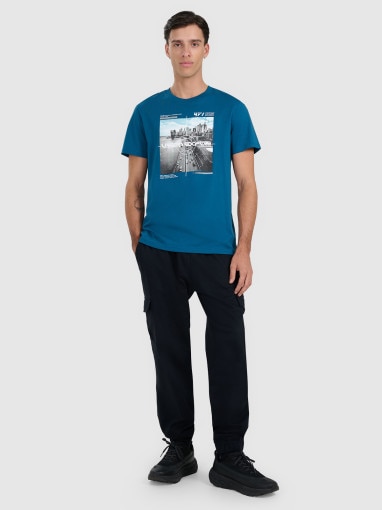 Męski t-shirt z nadrukiem 4F 4FWAW25TTSHM3124 - niebieski