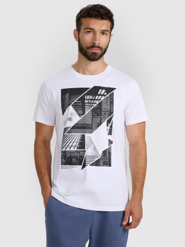 4F Męski tshirt z nadrukiem 4F 4FWAW25TTSHM3135 biały Biały