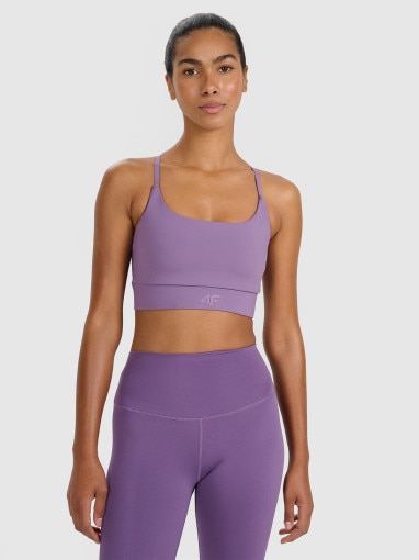  4F Damski biustonosz treningowy 4F 4FWAW25USBAF173  fioletowy Fioletowy