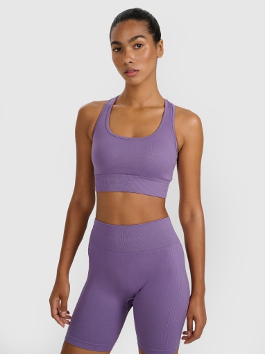  4F Damski biustonosz treningowy 4F 4FWAW25USBAF176  fioletowy Fioletowy