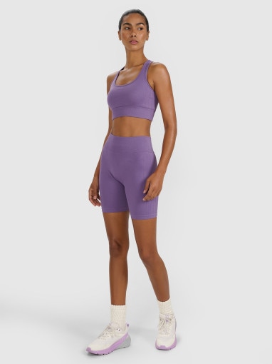 Damski biustonosz treningowy 4F 4FWAW25USBAF176 - fioletowy