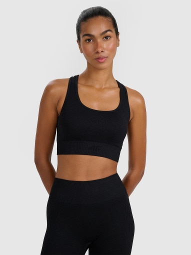  4F Damski biustonosz treningowy 4F 4FWMM00USBAF214  czarny Czarny