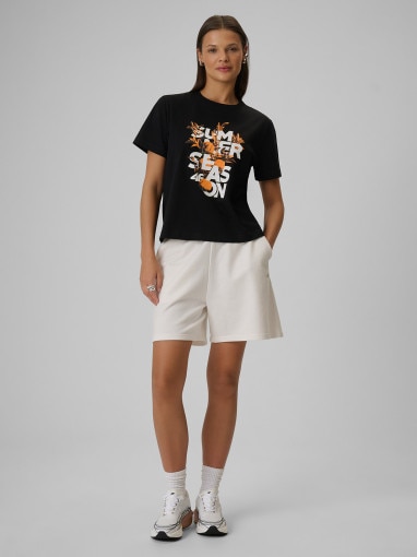 Damski t-shirt z nadrukiem 4F 4FWSS26TTSHF2721 - czarny