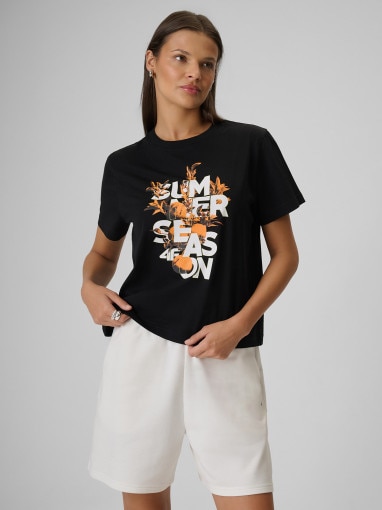 Obrazek dla: 4F Damski tshirt z nadrukiem 4F 4FWSS26TTSHF2721  czarny Głęboka czerń