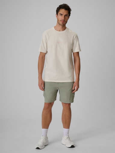 Męski t-shirt z nadrukiem 4F 4FWSS26TTSHM2668 - beżowy