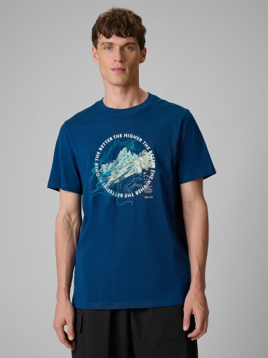  4F Męski tshirt z nadrukiem 4F 4FWSS26TTSHM2822  granatowy Granatowy
