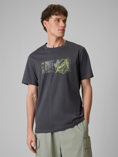  4F Męski tshirt z nadrukiem 4F 4FWSS26TTSHM2823  szary Szary