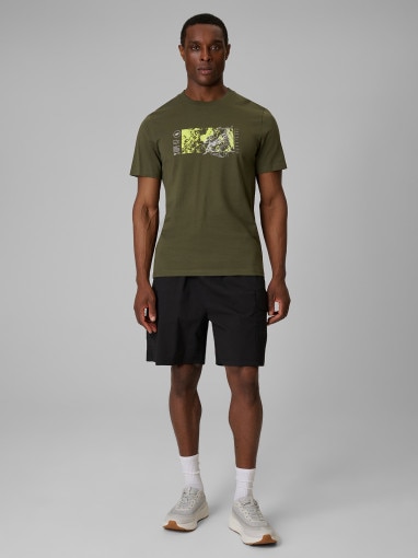 Męski t-shirt z nadrukiem 4F 4FWSS26TTSHM2823 - khaki
