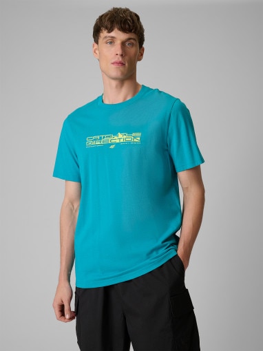  4F Męski tshirt z nadrukiem 4F 4FWSS26TTSHM2824  niebieski Niebieski