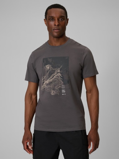  4F Męski tshirt z nadrukiem 4F 4FWSS26TTSHM2825  szary Szary