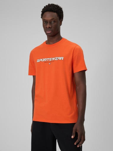  4F Męski tshirt z nadrukiem 4F 4FWSS26TTSHM3033  pomarańczowy Pomarańczowy