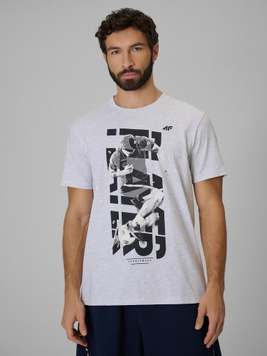  4F Męski tshirt z nadrukiem 4F 4FWSS26TTSHM3330  szary Biały