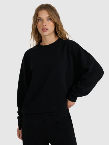 4F Damska bluza dresowa nierozpinana bez kaptura 4F 4FWAW25TSWSF1837  czarna Czarny