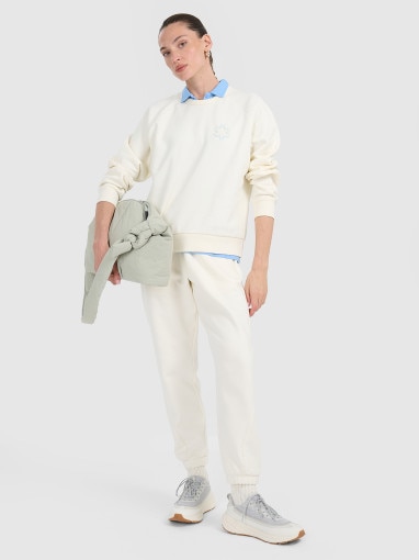 Damska bluza dresowa nierozpinana bez kaptura 4F 4FWAW25TSWSF1848 - biała