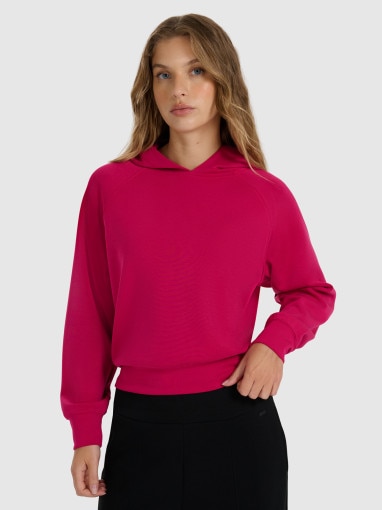  4F Damska bluza dresowa nierozpinana z kapturem 4F 4FWAW25TSWSF1834  różowa Różowy