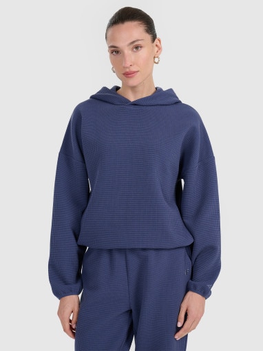  4F Damska bluza dresowa nierozpinana z kapturem 4F 4FWAW25TSWSF1847  granatowa Granatowy