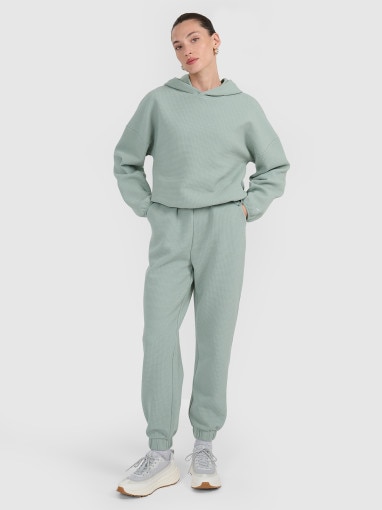 Damska bluza dresowa nierozpinana z kapturem 4F 4FWAW25TSWSF1847 - zielona