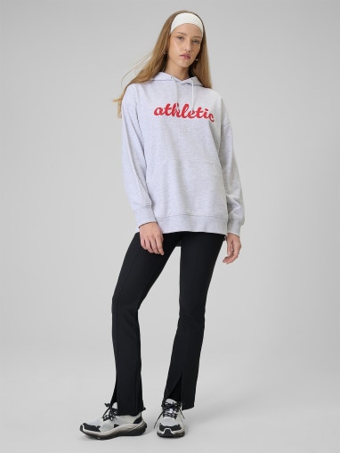 Damska bluza dresowa nierozpinana z kapturem 4F 4FWSS26TSWSF2171 - szara