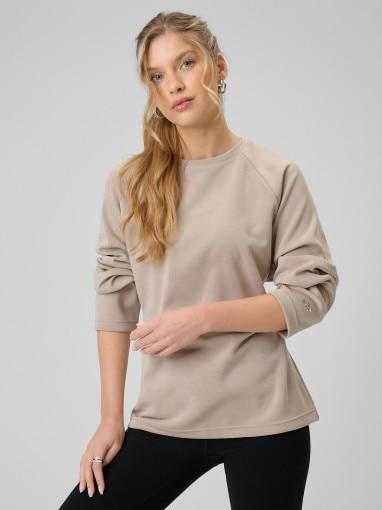 Damska bluza dresowa nierozpinana z wiązaniem 4F 4FRSS26TSWSF2784 - beżowa