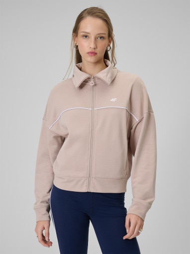 Damska bluza dresowa rozpinana bez kaptura 4F 4FWSS26TSWSF2174 - beżowa
