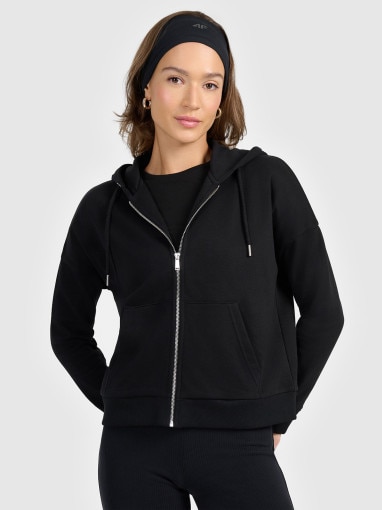  4F Damska bluza rozpinana z kapturem 4F 4FRAW25TSWSF2776  czarna Czarny