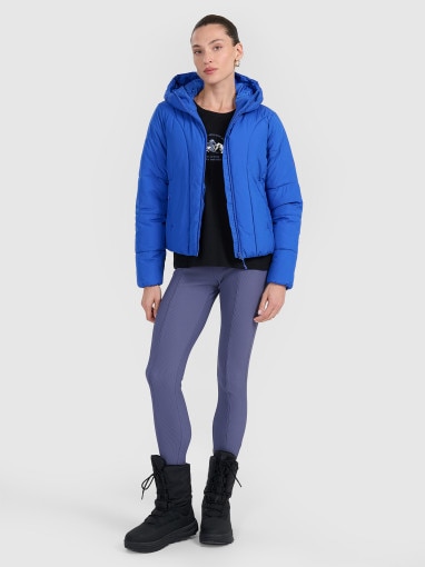 Damska kurtka puchowa pikowana 4F 4FRAW25TDJAF0706 - niebieska