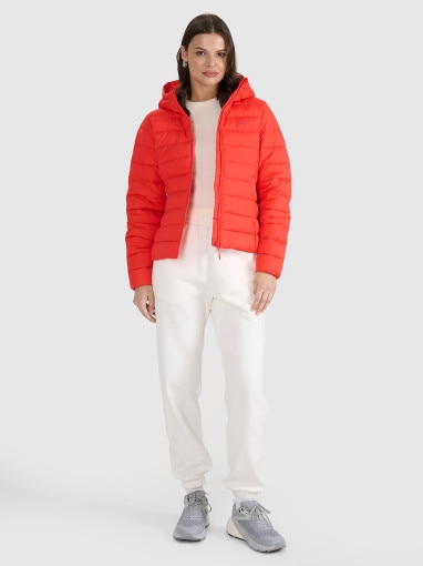 Damska kurtka puchowa pikowana 4F 4FWAW25TDJAF580 - czerwona