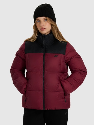  4F Damska kurtka puchowa pikowana 4F 4FWAW25TDJAF581  bordowa Bordowy