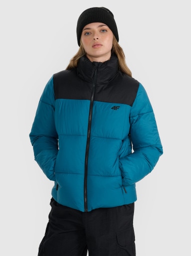  4F Damska kurtka puchowa pikowana 4F 4FWAW25TDJAF581  turkusowa Turkusowy