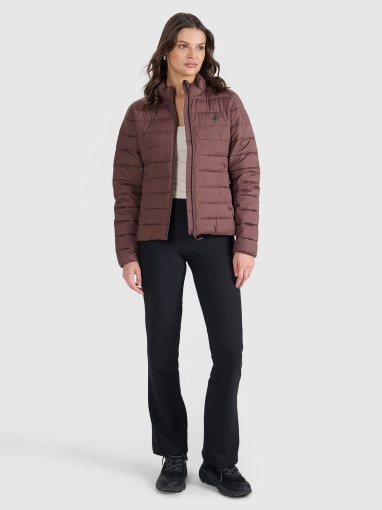 Damska kurtka puchowa pikowana 4F 4FWAW25TDJAF665 - brązowa