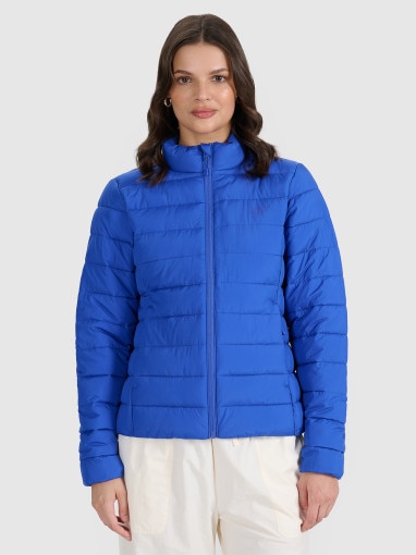  4F Damska kurtka puchowa pikowana 4F 4FWAW25TDJAF665  niebieska Niebieski