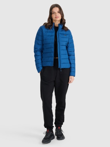 Damska kurtka puchowa pikowana 4F 4FWAW25TDJAF665 - niebieska