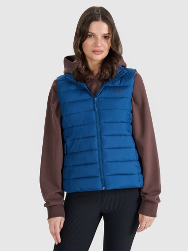  4F Damski bezrękawnik puchowy pikowany 4F 4FWAW25TVJAF218  niebieski Niebieski