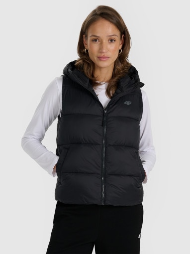  4F Damski bezrękawnik puchowy pikowany z kapturem 4F 4FRAW25TVJAF326  czarny Czarny