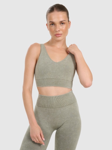  4F Damski biustonosz do jogi i pilatesu 4F 4FWAW25USBAF210   zielony Zielony