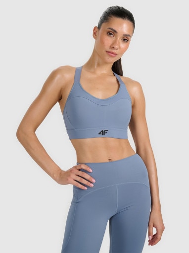  4F Damski biustonosz treningowy 4F 4FWAW25USBAF180  niebieski Niebieski