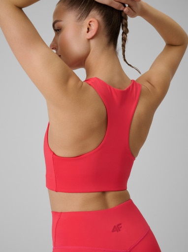 Damski biustonosz treningowy 4F 4FWSS26USBAF219  - czerwony