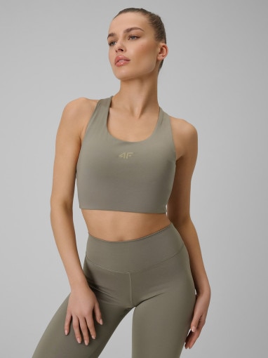  4F Damski biustonosz treningowy z niskim wsparciem 4F 4FWSS26USBAF219   oliwkowy Oliwkowy