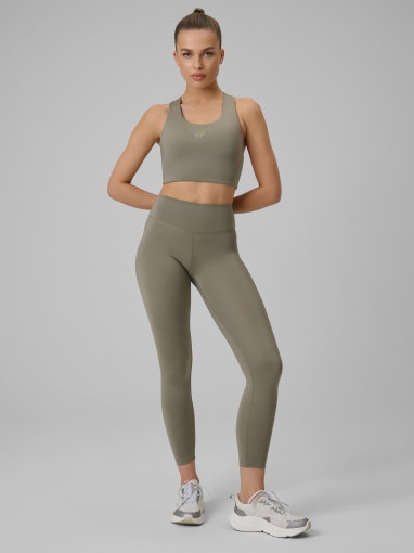 Damski biustonosz treningowy z niskim wsparciem 4F 4FWSS26USBAF219  - oliwkowy