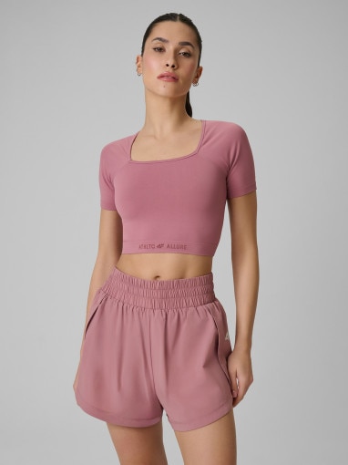  4F Damski crop top treningowy 4F 4FWSS26TFTSF1812  różowy Różowy