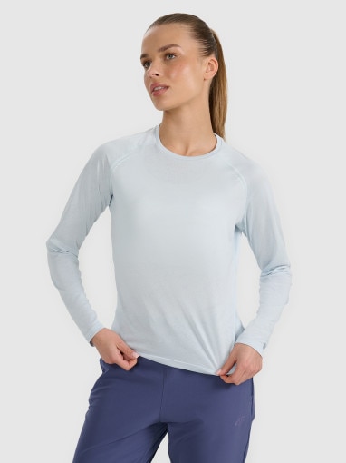  4F Damski longsleeve do biegania 4F 4FWAW25TFLOF415  niebieski Niebieski