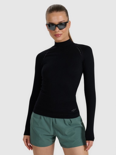 4F Damski longsleeve do biegania 4F 4FWAW25TFLOF419 czarny Czarny