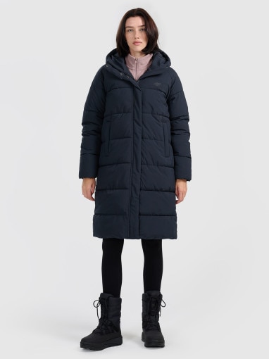  4F Damski płaszcz puchowy pikowany 4F 4FWAW25TDJAF587  czarny Czarny