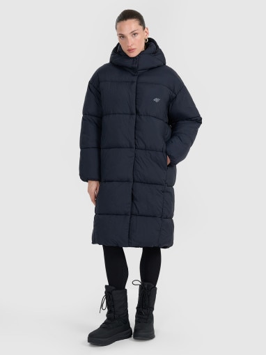  4F Damski płaszcz puchowy syntetyczny 4F 4FWAW25TDJAF588  czarny Czarny