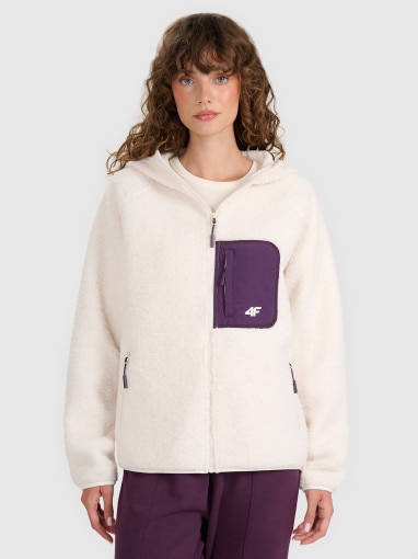  4F Damski polar rozpinany z kapturem 4F 4FWAW25TFLEF330  biały Biały