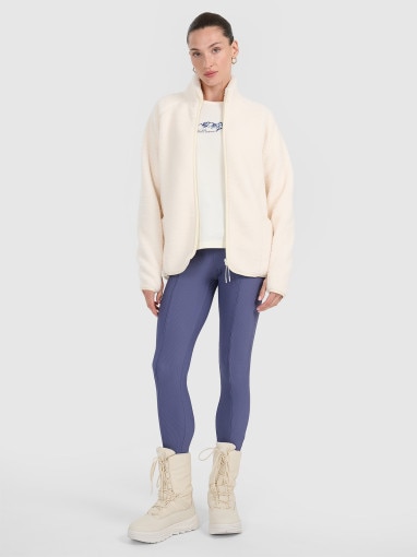 Damski polar szerpa rozpinany bez kaptura 4F 4FWAW25TFLEF328 - biały