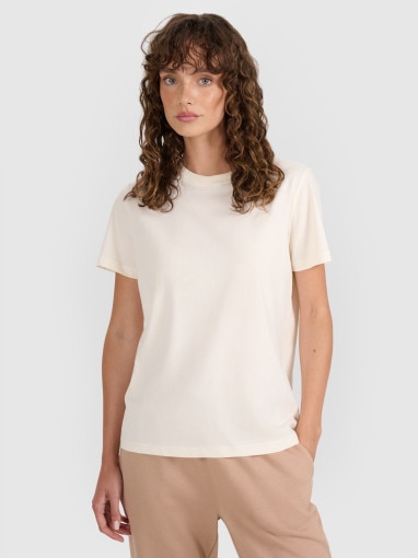  4F Damski tshirt basic 4F 4FWAW25TTSHF297  beżowy Beżowy