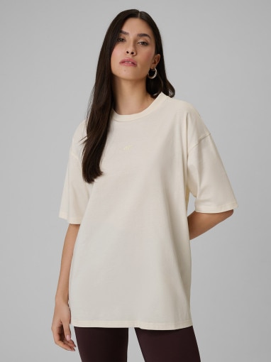  4F Damski tshirt basic 4F 4FWSS26TTSHF2744  beżowa Beżowy